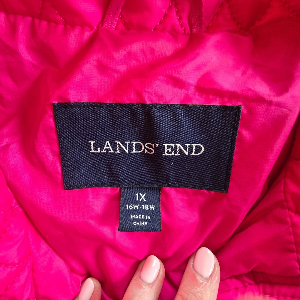 Lands' End 1X Women's Fuschia Pink Zip Up Quilted Coat with Pockets - Picture 7 of 9